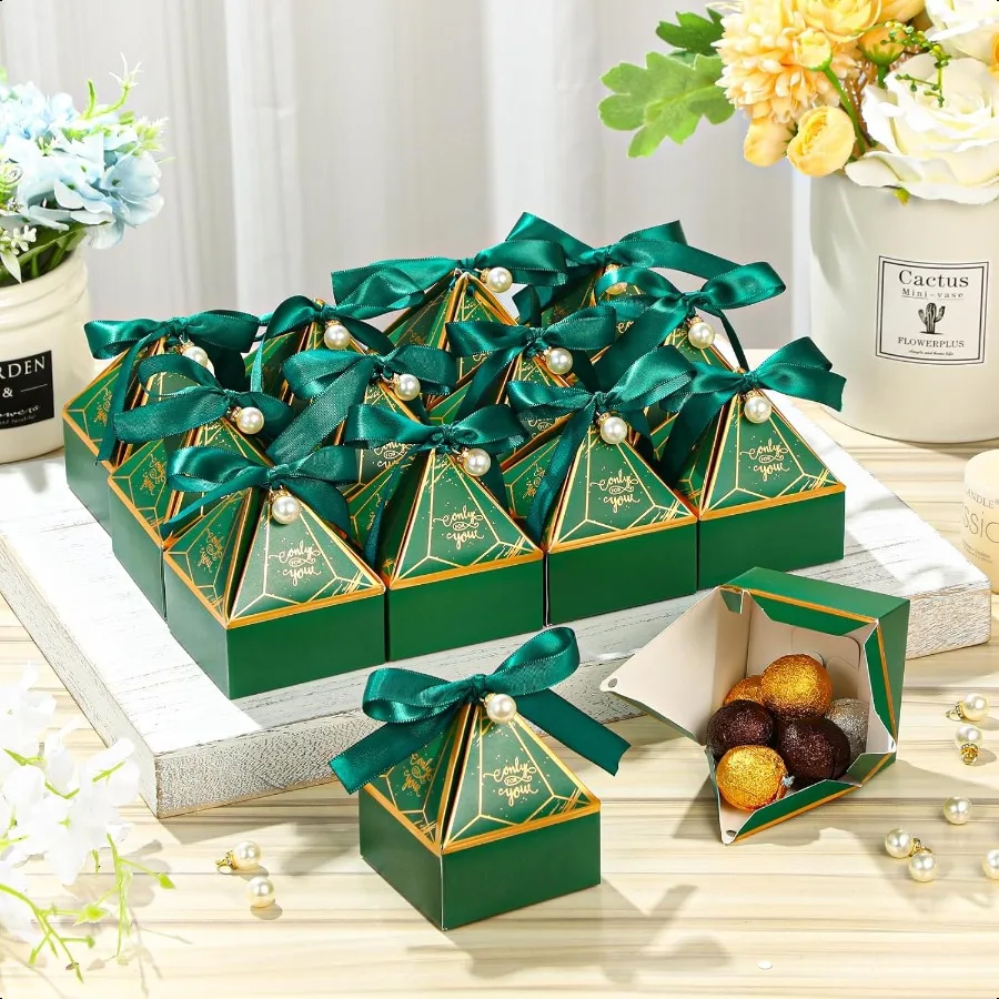 100個入り ウェディング キャンディボックス ジェムタワー バースデー グッディボックス チョコレート トリート ギフト リボンとパールの装飾付き 結婚式用