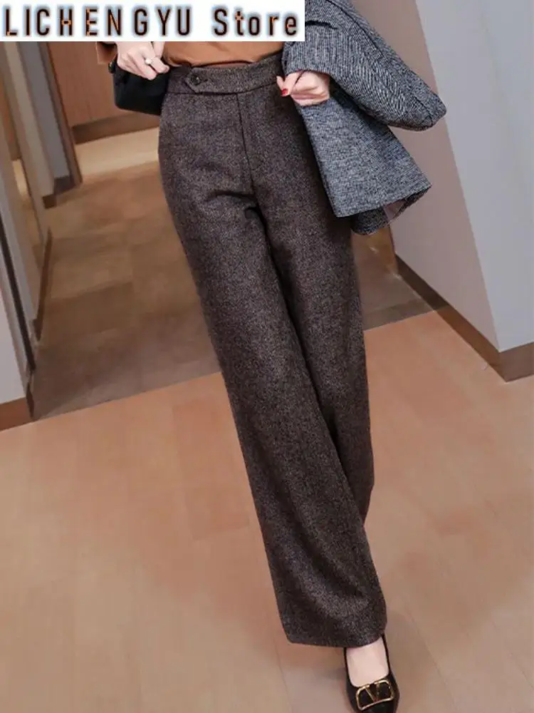 New Autumn/winter Vintage Wool Wide-leg Pants Women's Loose Straight Leg Pants Slimming and Versatile Commuter Slacks