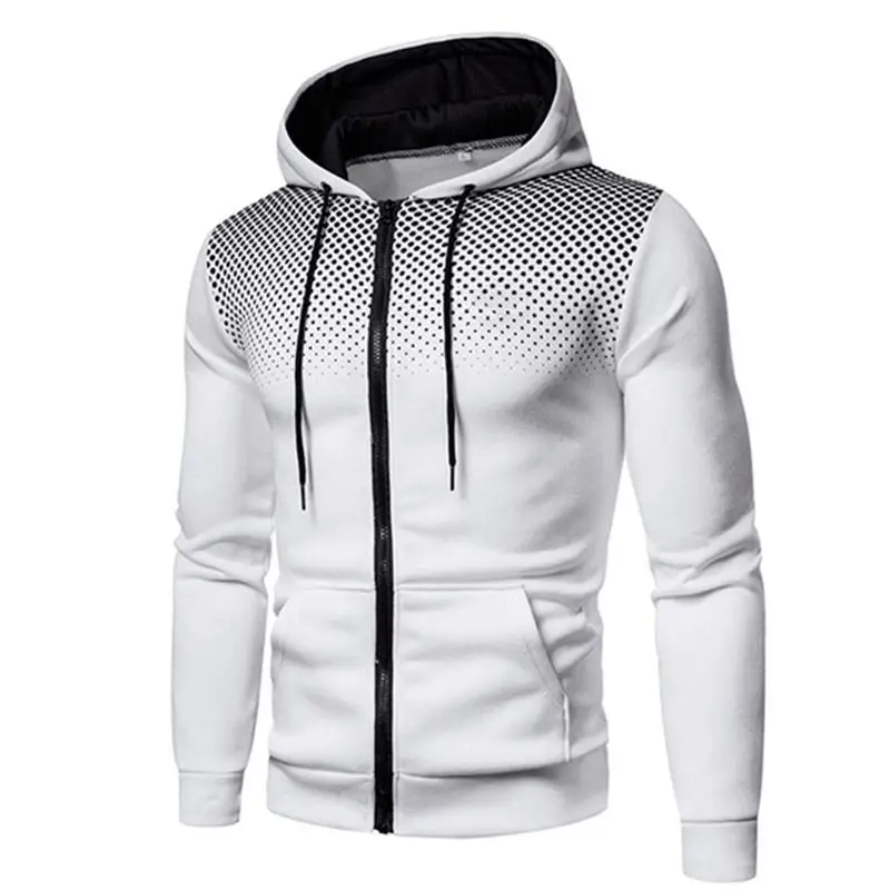 Herren-Kapuzenpullover mit Reißverschluss und Tasche, Polka-Pot-Print, Kapuzen-Sweatshirt, Sport, Outdoor, Freizeit, Slim Fit, Herren, Frühling, Herbst, Reißverschluss-Hoodie