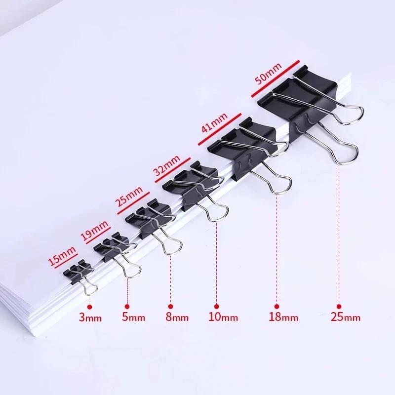 Tenwin 100PCS Metal Clip 19 25 32 41 51mm Foldback Metal Binder Clips colorful Grip Clamps Paper Document Office Stationery