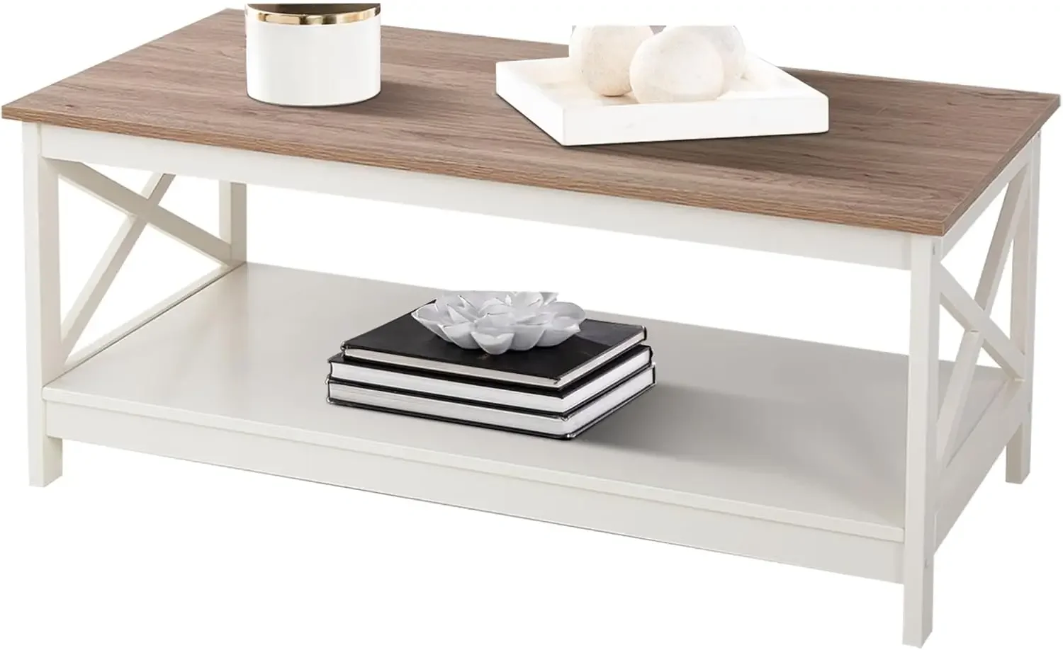 Ivory Living Room Coffee Table With Storage Shelf