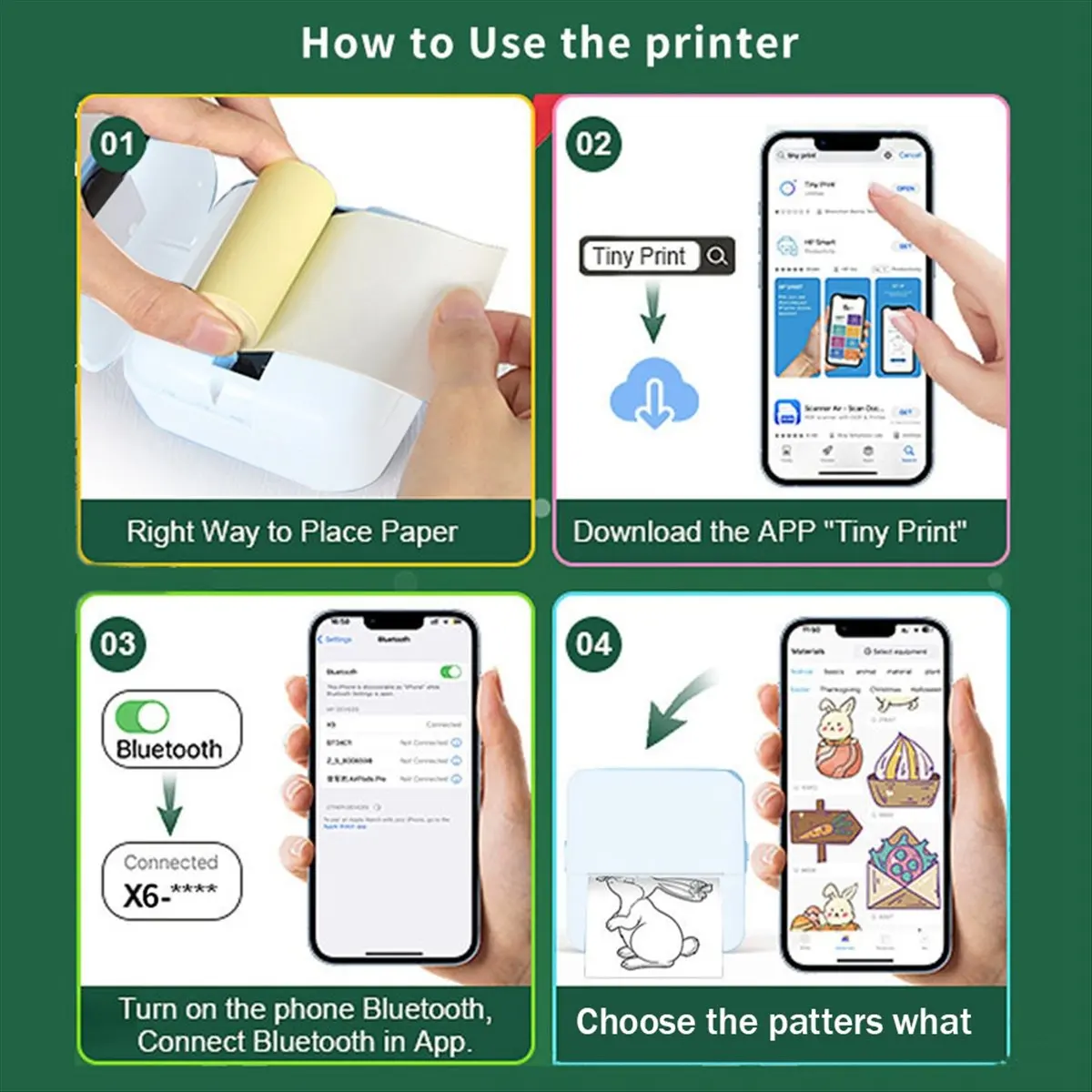 【lucky】 Mini Printer Mini Sticker Printer Maker Thermal Printer, Bluetooth Wireless Portable Phone Printer, Small Pocket Printer