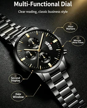Luxury Stainless Steel Men Calendar Quartz Watch Business Dress Wristwatch Reloj Hombre Daily Formal Watch 6