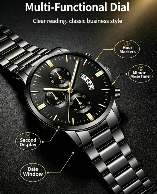 Luxury Stainless Steel Men Calendar Quartz Watch Business Dress Wristwatch Reloj Hombre Daily Formal Watch 6 Luxury Stainless Steel Men Calendar Quartz Watch Business Dress Wristwatch Reloj Hombre Daily Formal Watch 6