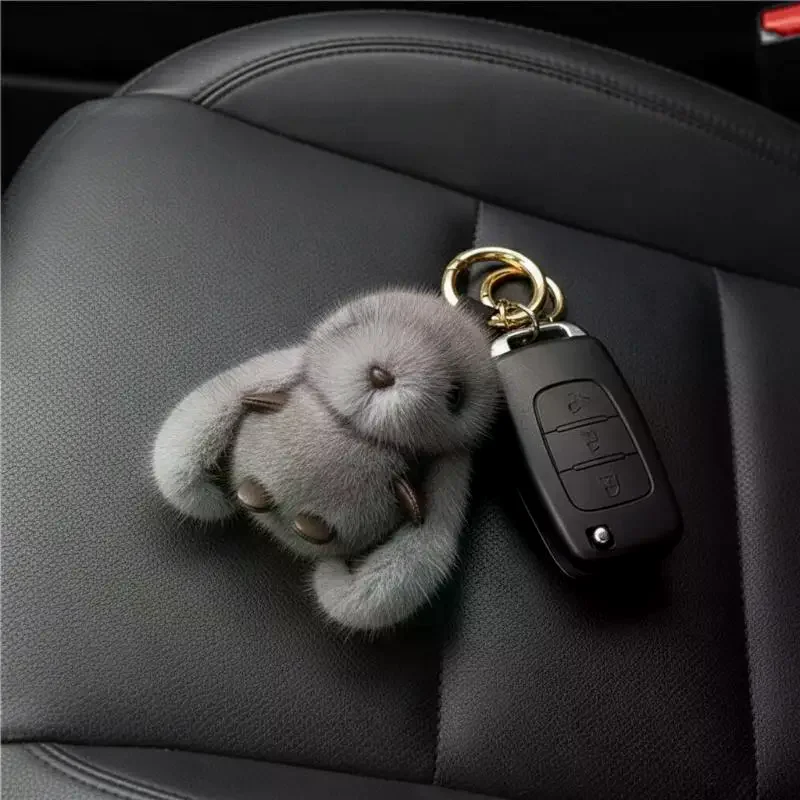 Cute Fluffy Rabbit Keychain Ring Plush Pompon Bunny Bag Pendant For Couple Car Key Ring Jewelry Gifts