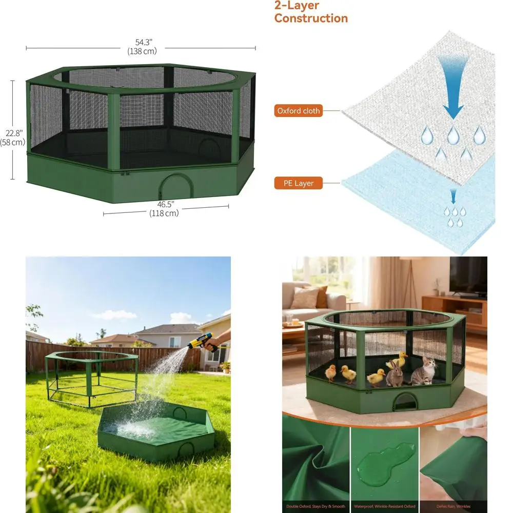 

Indoor Pet Playpen with Waterproof Floor for Small Animals, Chicken Brooder, Guinea Pigs, Hedgehogs, Bunnies, and Kittens - Gree