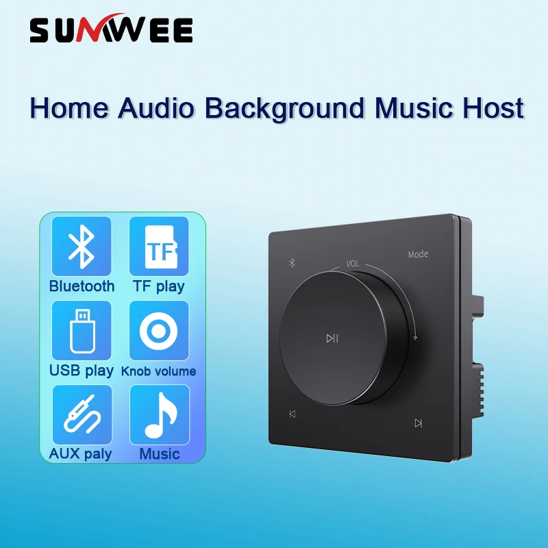 

Home New Type 86 audio control panel bluetooths sound in wall amplifier TF USB AUX MINI Stereo Amp hotel Background music system