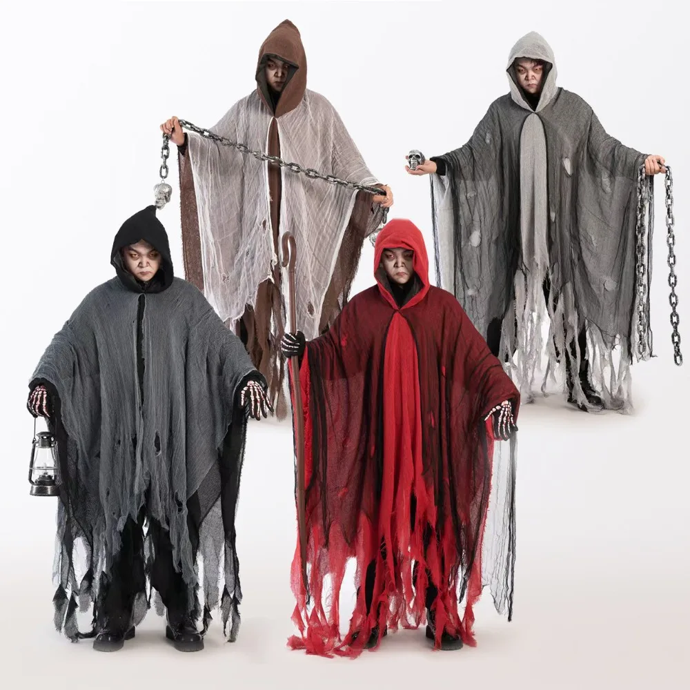 

Skeleton Zombie Costume Cloak - Full Spooky Outfit for Halloween, Haunted House, Escape Room, LARP and Cosplay