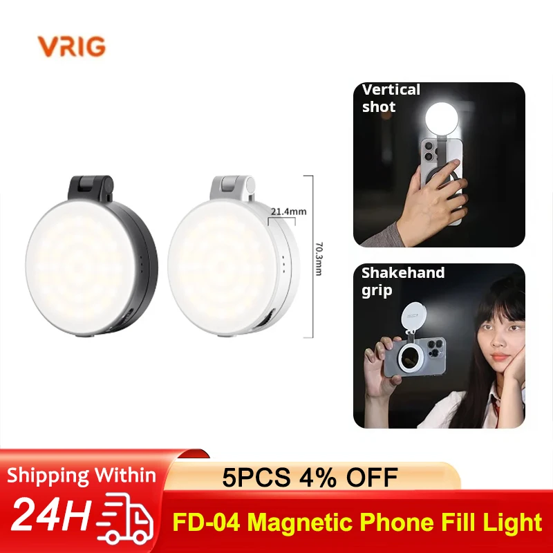 

Магнитный заполняющий светильник для телефона для iPhone, Xiaomi, Huawei для живой фотографии, складной мини-кольцевой светильник для селфи типа c, зарядка-VRIG FD-04