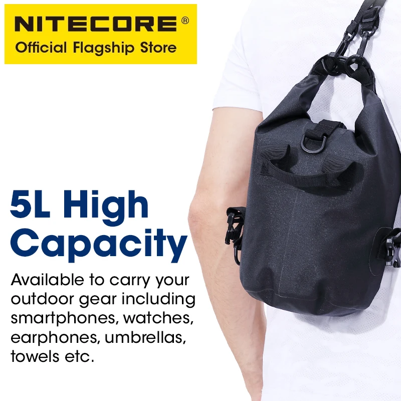 NITECORE WDB05 5L Waterproof Dry Bag Outdoor Swimming Rafting Floating Boating Beach Storage Pack Survive 500D TPU Composite