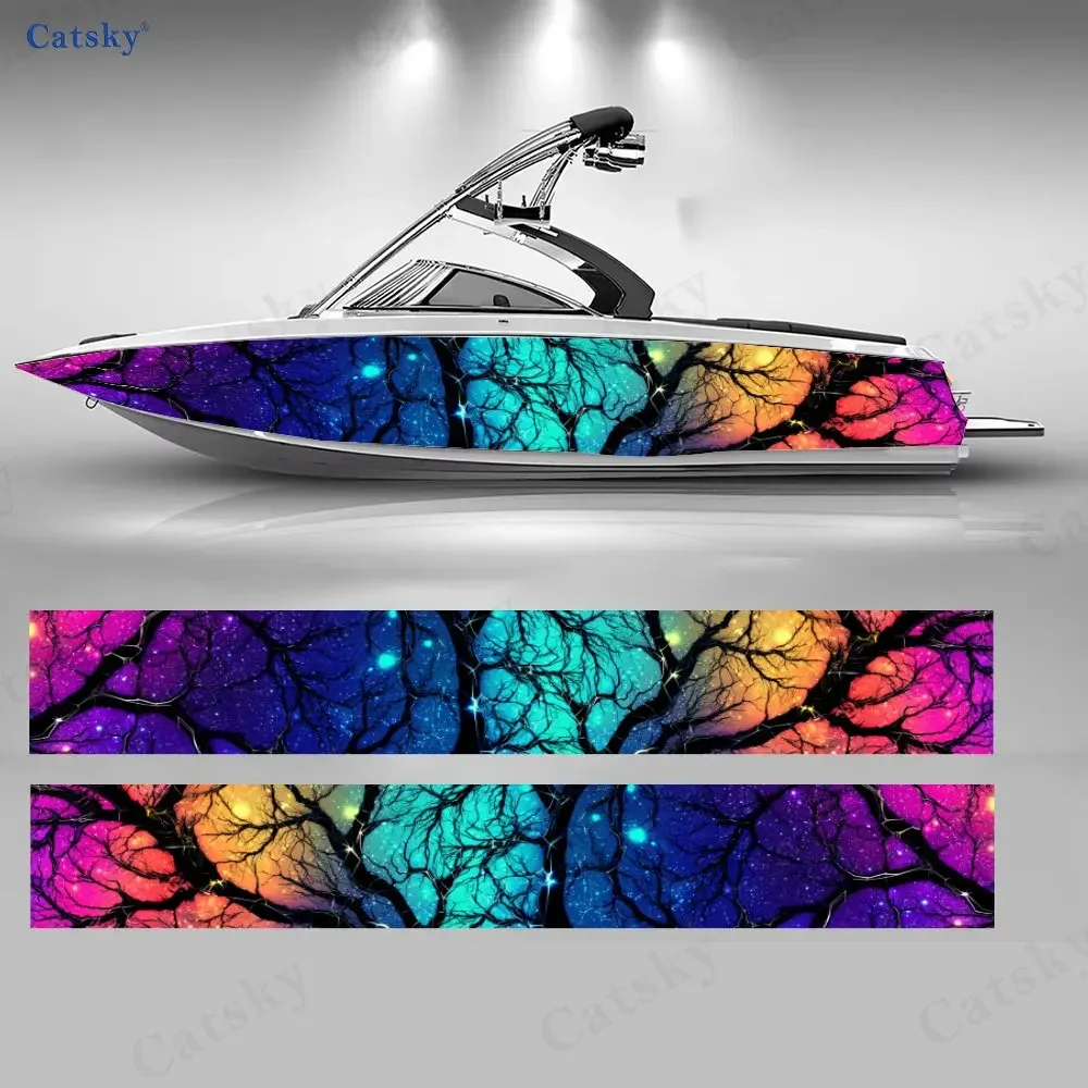 2Pcs Cyber Star Cluster Boat Stickers, PVC Waterproof Durable Vinyl Wrap Decals for Fishing Boats, Durable and Stylish Design