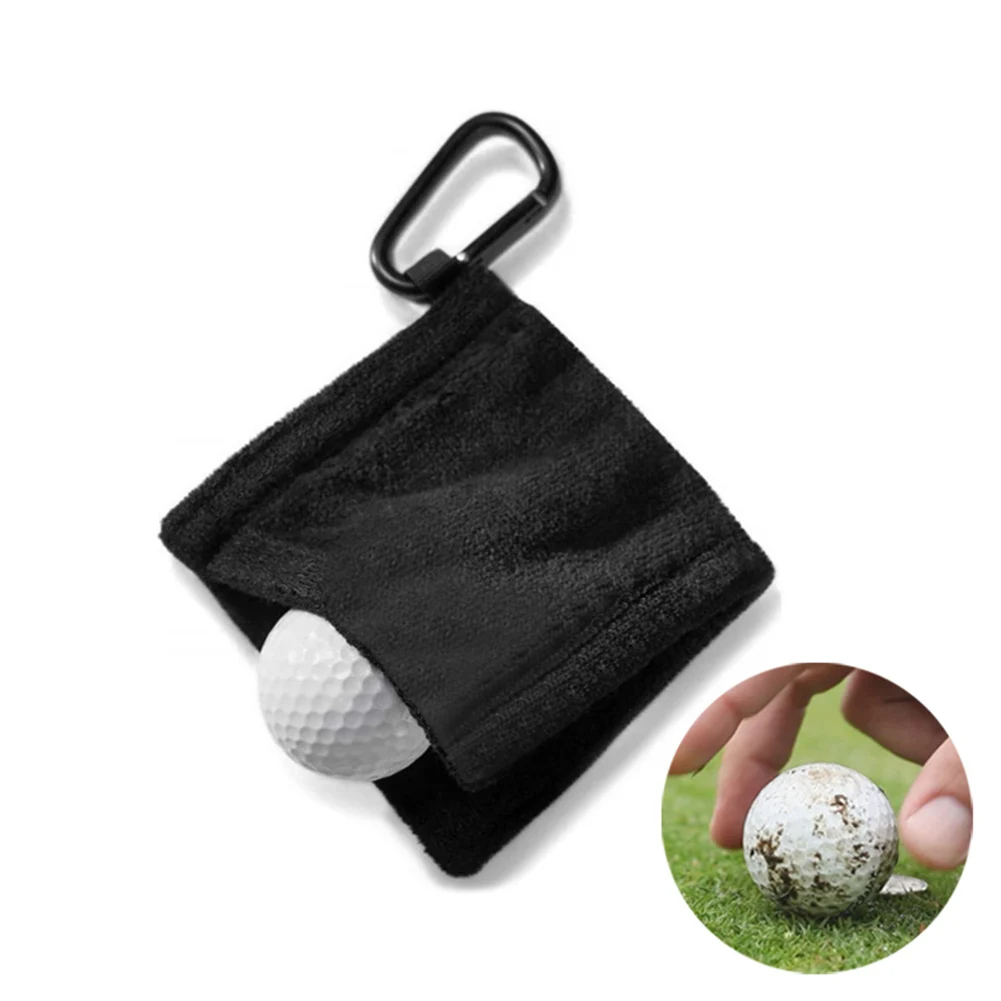 1Pc Golf Towel for Golfer Microfiber Golf Wet and Dry Amphibian Black with Hook Golf Ball Cleaning Towel with Retractable