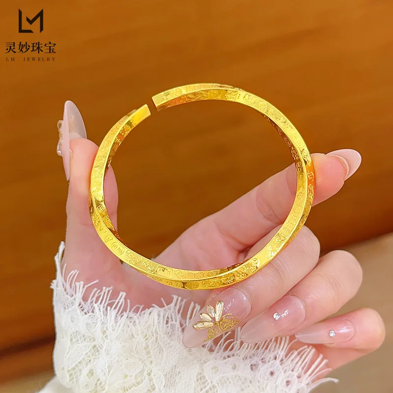 

Роскошный браслет из чистого золота 9999 пробы 24 карата с квартет Jiyan, однотонный открытый браслет «Великий маленький релей»