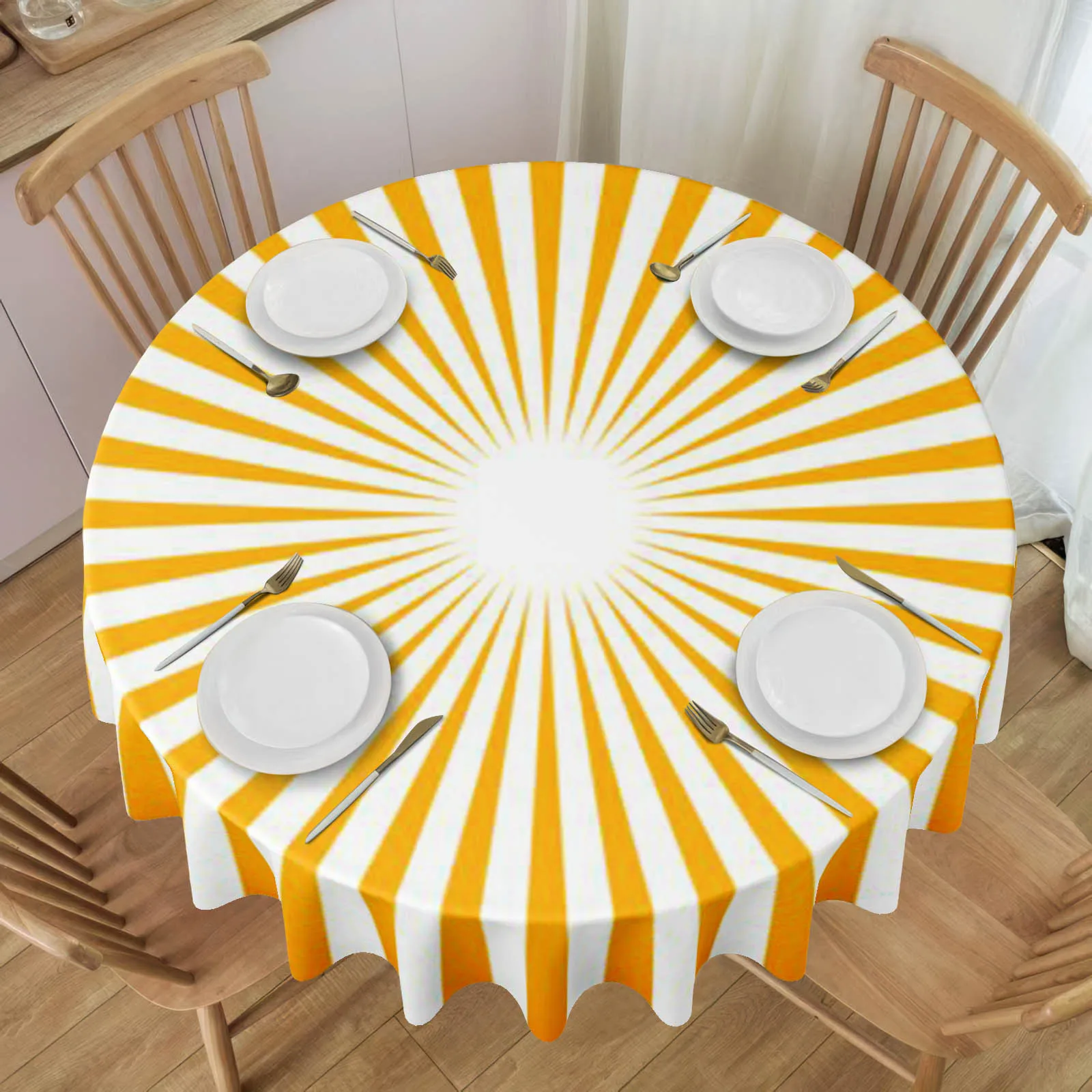 2D flat tablecloth 1 piece - Radiation orange and white striped pattern tablecloth, festive party tableclothzyc
