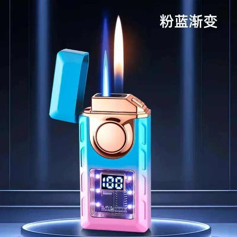 2026 Sound Control Ignition Dual Fire Gas Lighter Creative Light Battery Display Open Flame Switch Jet Fire USB Electric Lighter