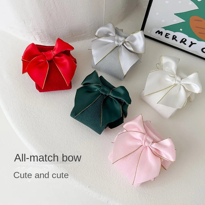 Christmas Children Girl Socks Newborn Cute Princess Bow Stockings Baby Stuff Cotton Kids Knee High Socks Autumn Winter Clothing