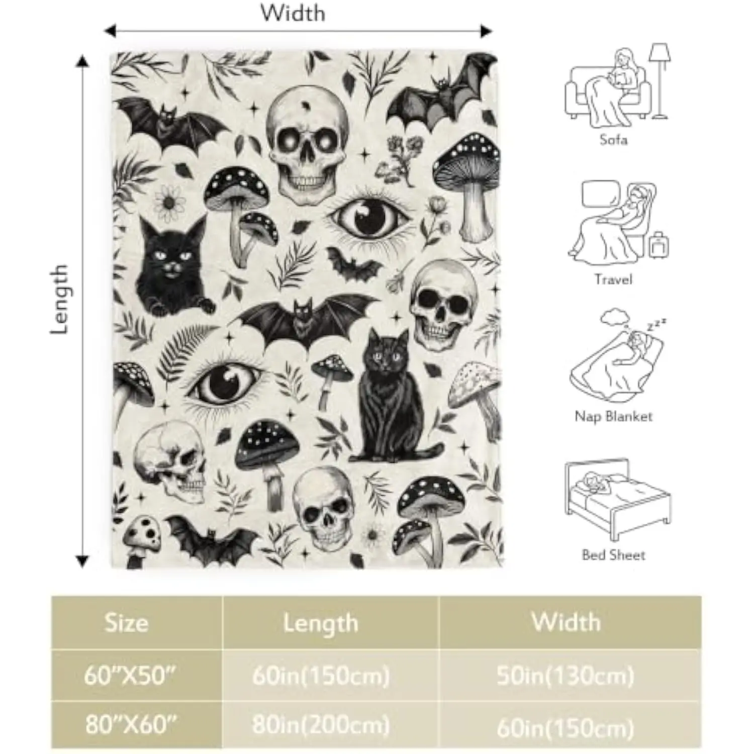 Gothic Skull Blanket Halloween Decor Gifts
