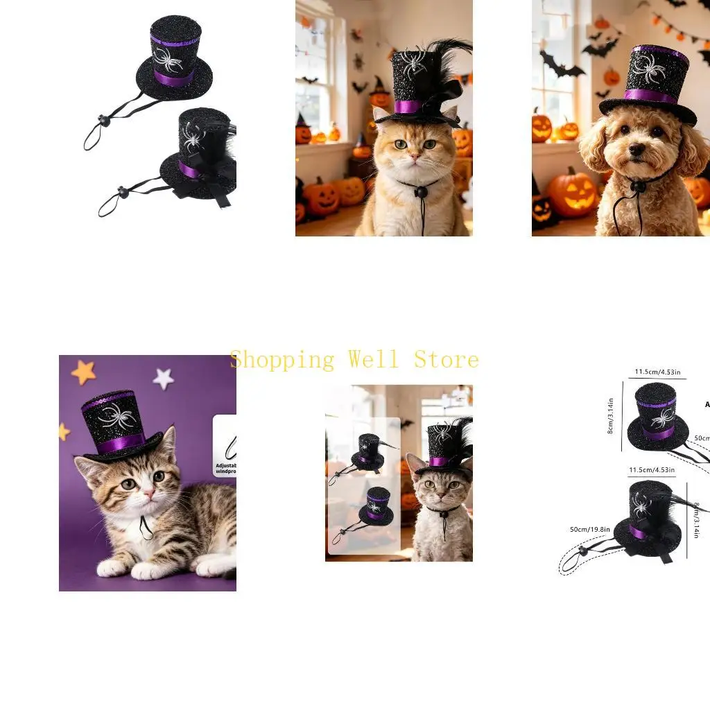 KX4B Pet Halloween Spiders Costume Hat Soft Polyesters Make Up Hat Regulable Belt
