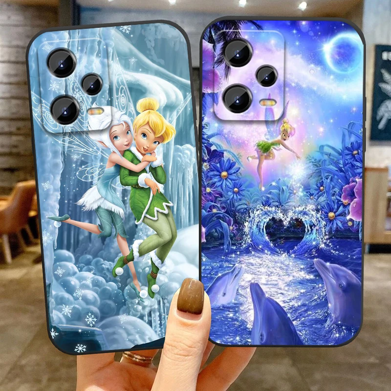 Disney Anime Tinker Bell Cute For Xiaomi Redmi Note 13 12R 12 12S Turbo 11 11T 11S 10 10S Pro Plus 5G Black Cover Phone Case