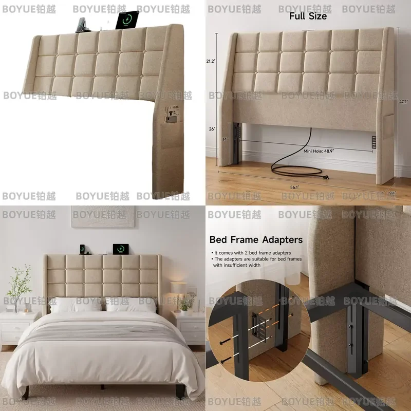 Headboard for Full / Queen Size Bed Frame, Linen Fabric Ergonomic Upholstered Headboards Only, Tufted Button Wingback Wood