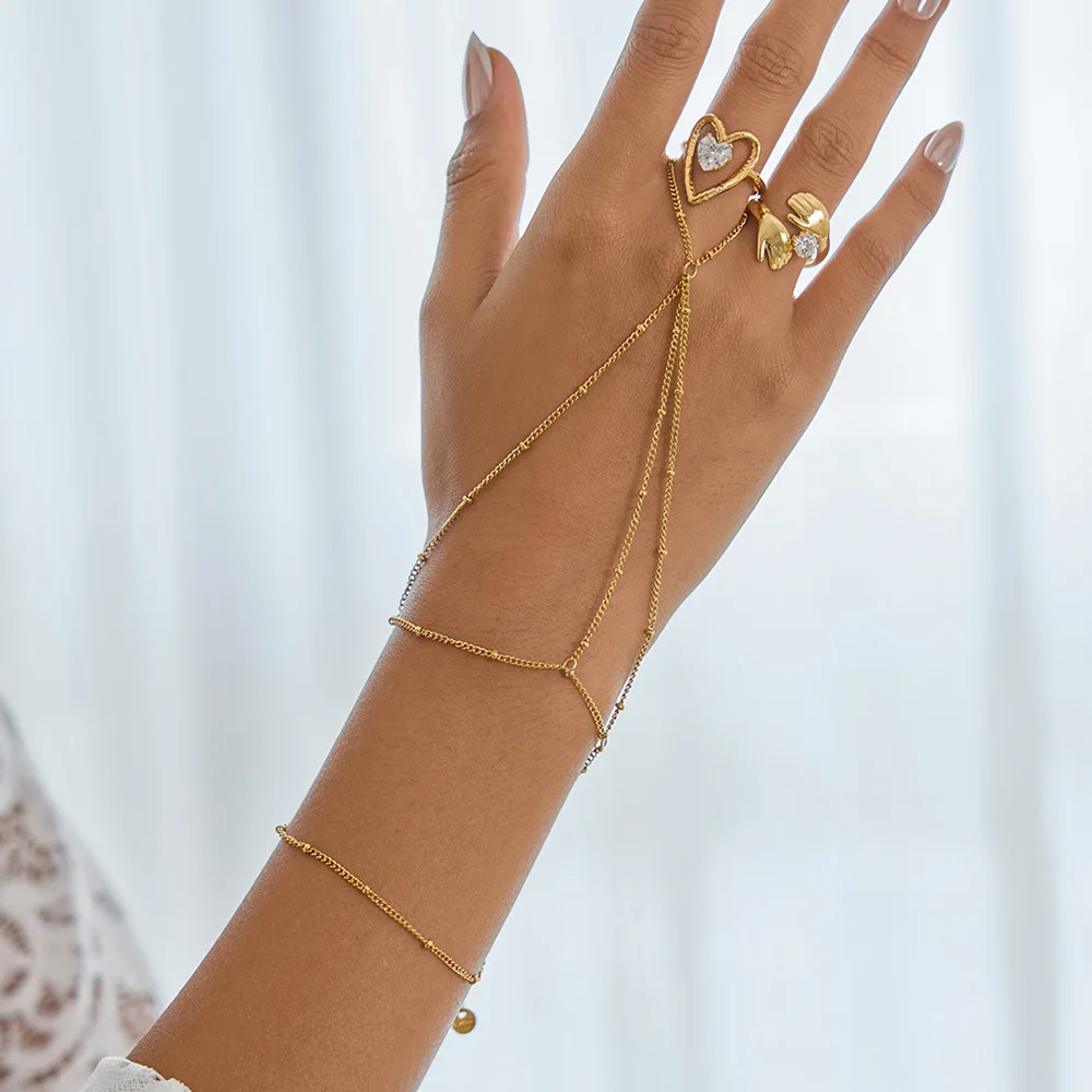 Miia Jewelry 18K Gold Stainless Steel Dainty Adjustable Finger Bracelet Minimalist Stackable Jewelry For Women