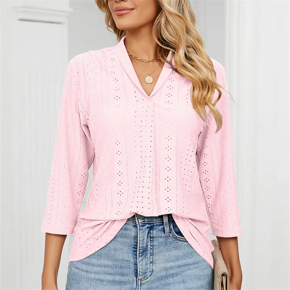 Fashion Woman Blouse Shirts For Women Clothes Half Sleeve V Neck Female Tops White Green Purple Women\'s Autumn Clothing
