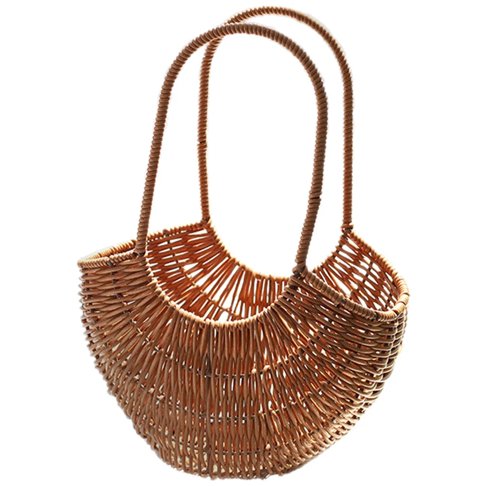 

Hand Woven Plastic Flower Basket Simulation Rattan Storage Basket with Handle Multipurpose Fruit Storage and Home Decoration