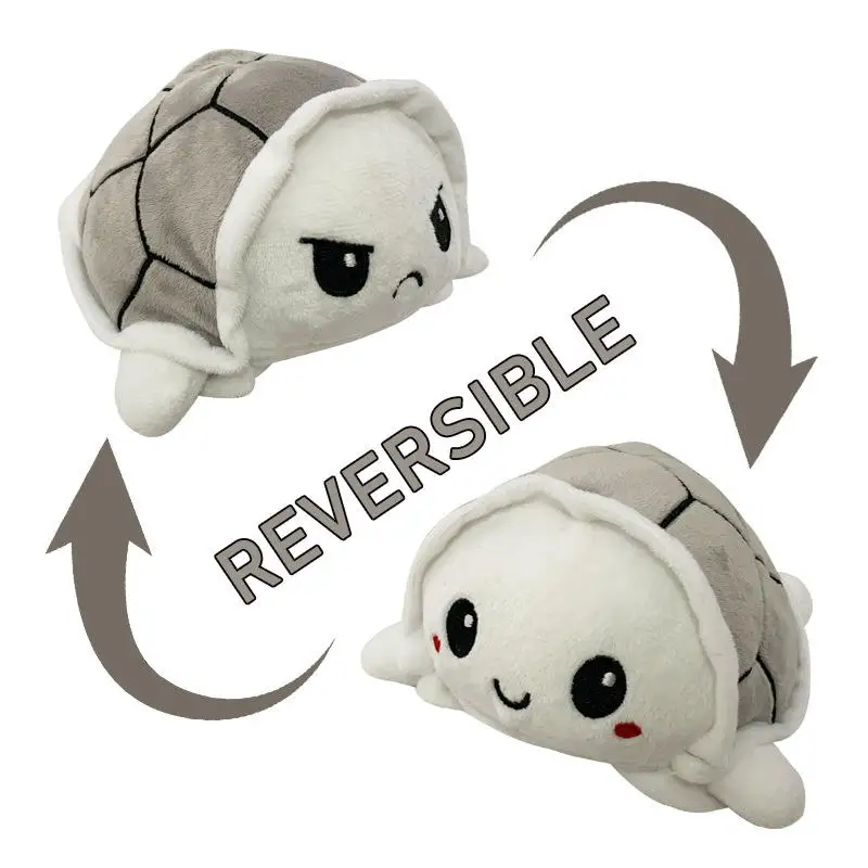 New Arrival Double Sided Soft Cute Turtle Plushie Reversible Peluche Flip Mood Plush Stuffed Toy Reversible Turtle