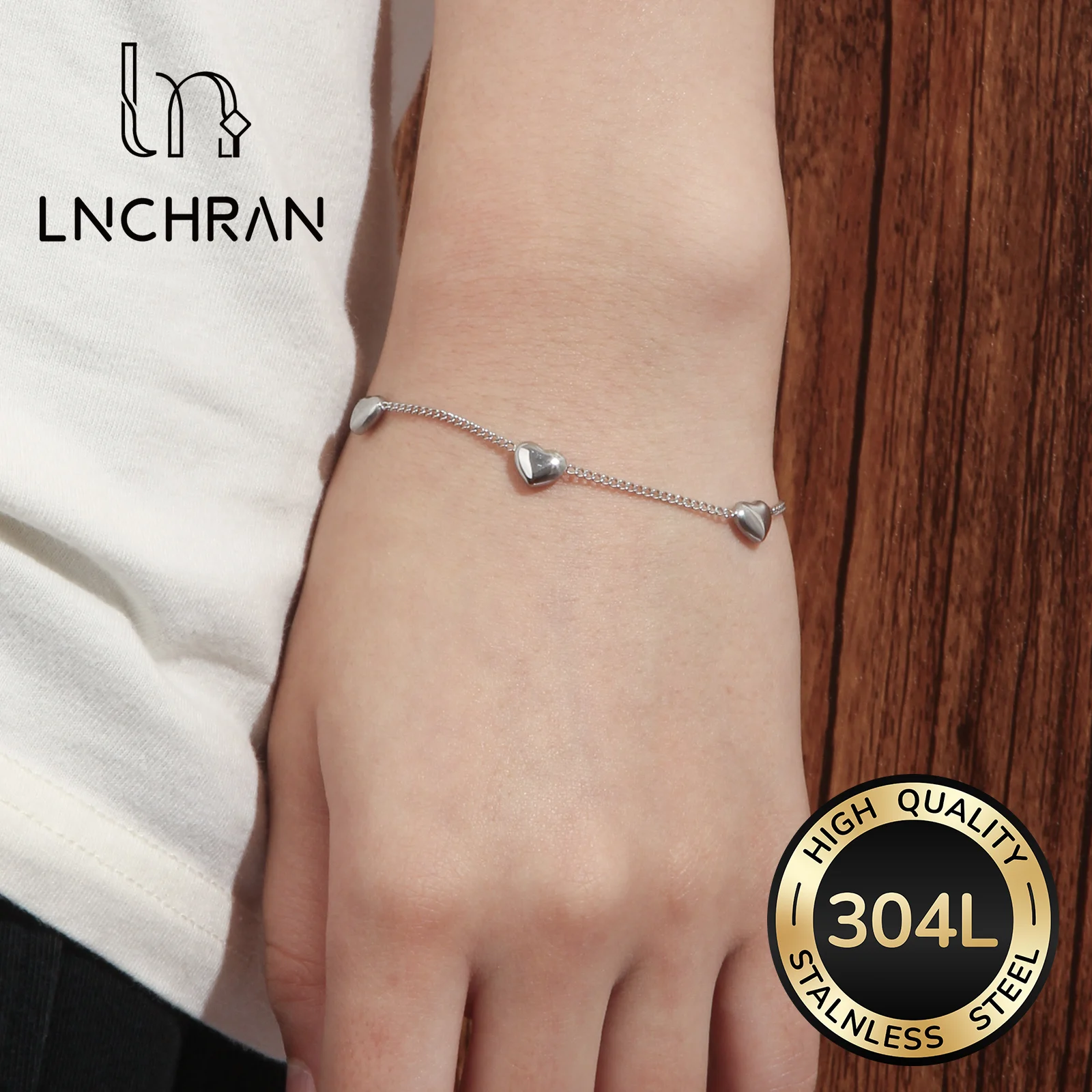 

Golden Silvery Heart Charm Bracelet 304L Stainless Steel for Women