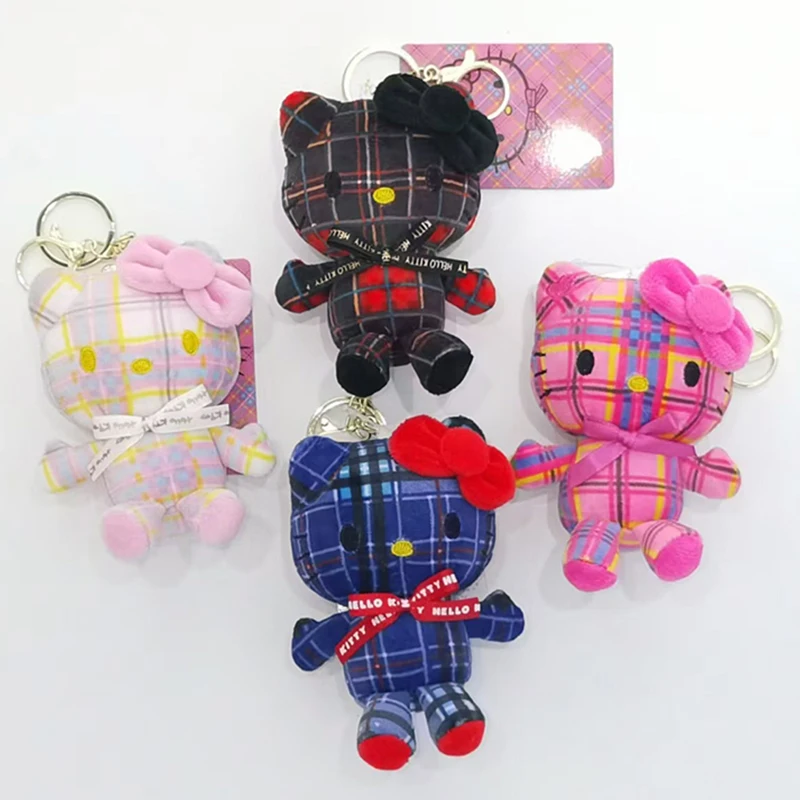 

Sanrios брелок с бантом и клетчатым шарфом, милый модный плюшевый кулон Hellokittys, коллекция идеальных подарков для женщин и девочек