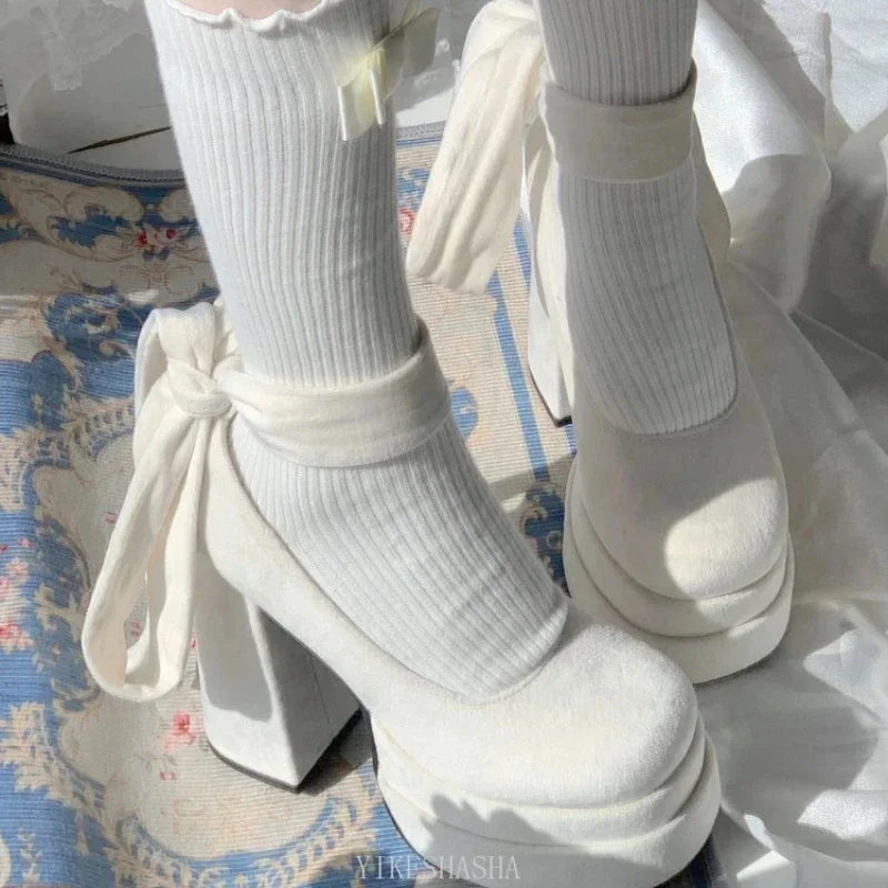 Luxury Shoes Fashion Designer Platform Women Mary Jane Cross Strap Thick Heel Ladies College Style Dress Pumps Shoe