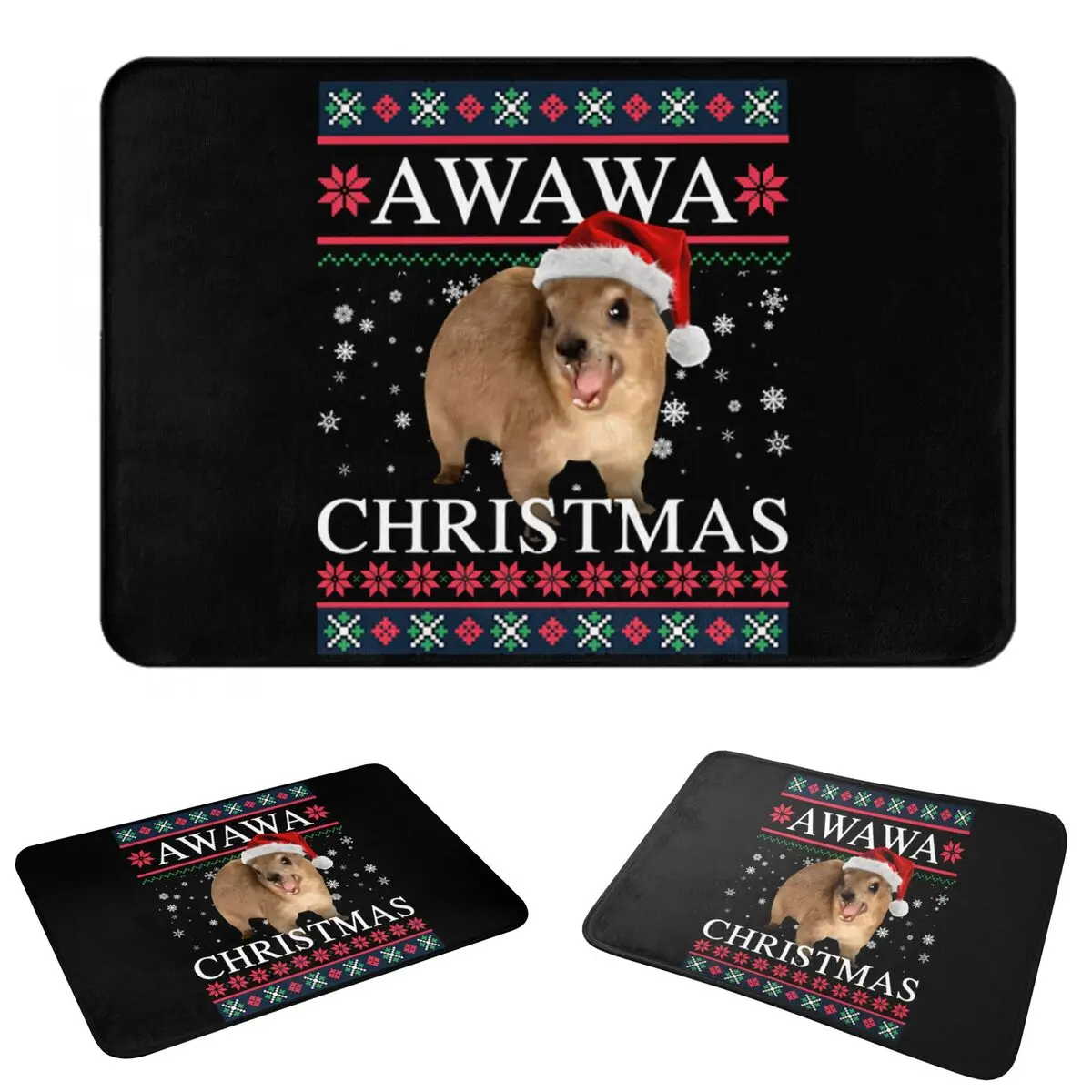Rock Hyrax Merry Christmas Ugly Style Non-slip Doormat Floor Mat Cushion Carpet Rug for Kitchen Entrance Home Balcony Footpad