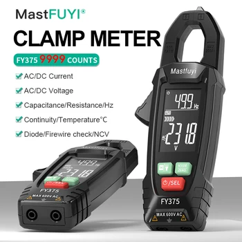 MASTFUYI Digital Clamp Meter DC/AC Current 9999 Counts Multimeter Ammeter Voltmeter Car Amp Hz Capacitance NCV Ohm Test