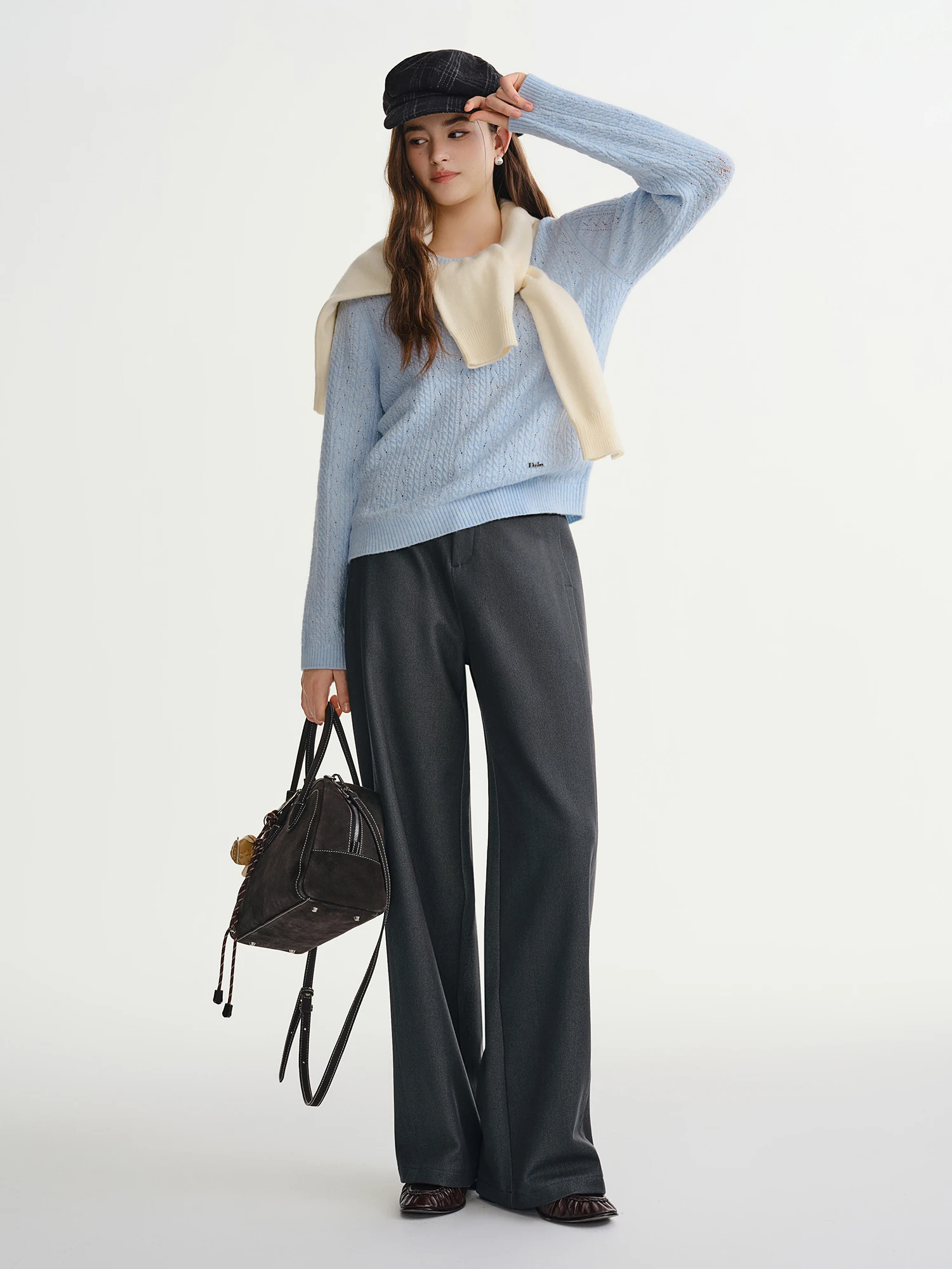 DUSHU Plus-size Women's Career Advancement Tailored Slightly Flared Pants Winter High-waisted Flattering Straight-leg Casualwear - Image 3