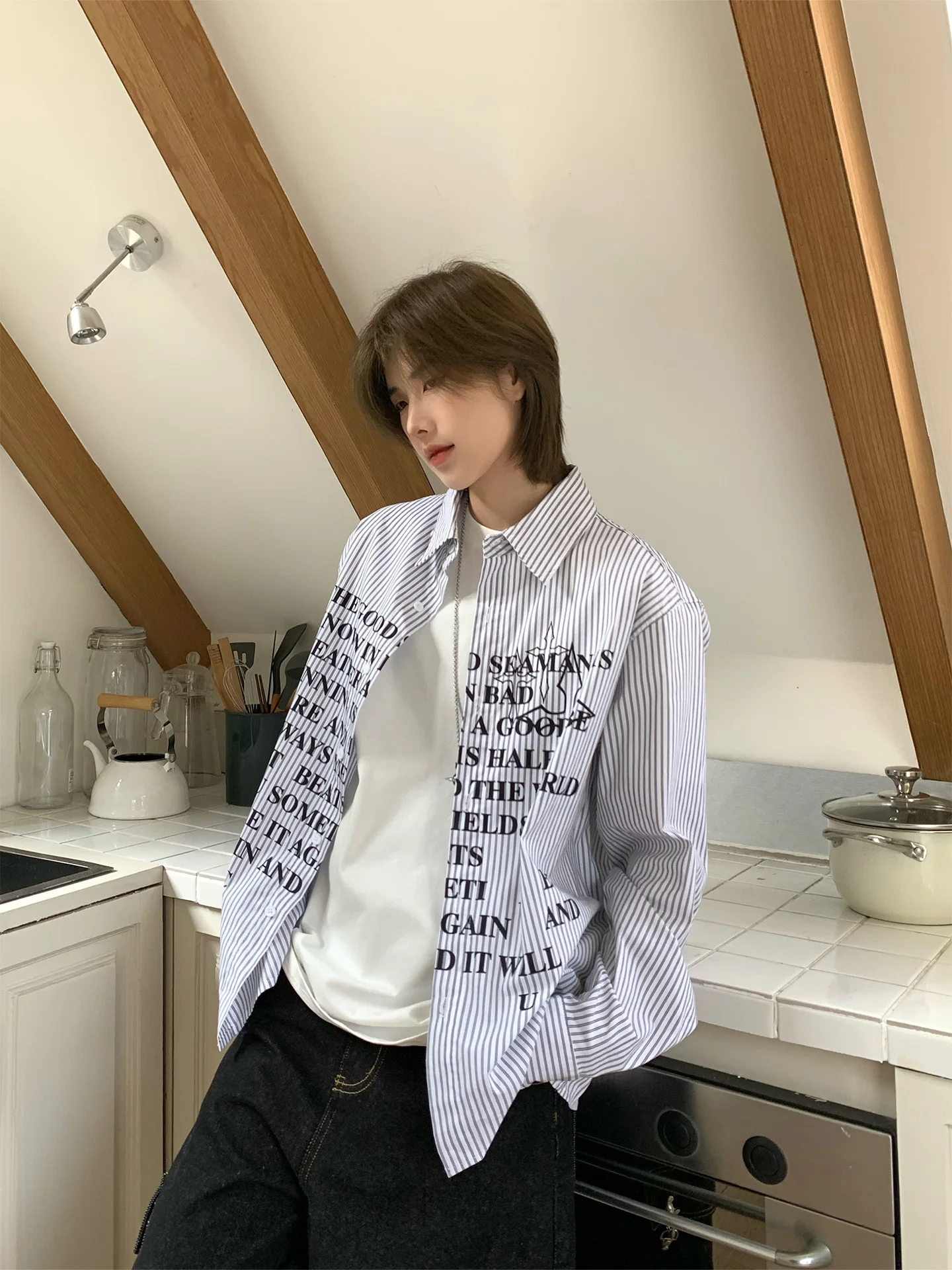 

Рубашка унисекс Ja1 в полоску с длинным рукавом, для пар, с защитой от солнца, повседневный стиль, хлопковая, стандартная длина, весна-лето