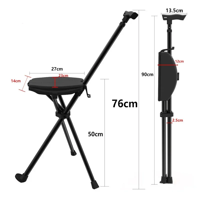 

Lightweight Multi-Functional Anti-Slip Elderly Cane Portable Outdoor Triangular Folding Hiking Stick with Iron Tip Modern Style