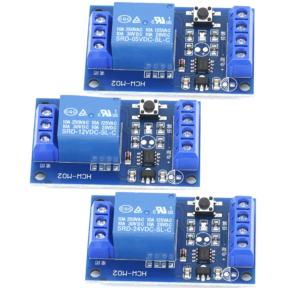 

DC 5V/12V/24V Single Key Bistable Relay Module One Key Car Modification Start-Stop Self locking Relay Switch