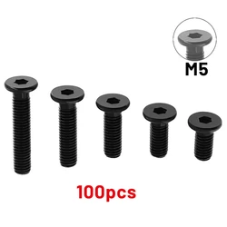 100Pcs M5 Low Profile Screws Black Carbon Steel Hex Hexagon Socket Ultra Thin Super Low Flat Head Allen Cap Screw Bolts