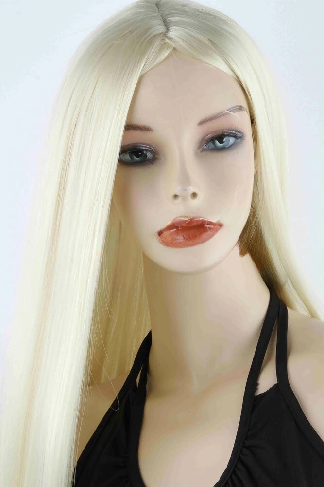 Long Silky Straight Blonde Synthetic Hair Full Middle Part Heat Soft Wigs