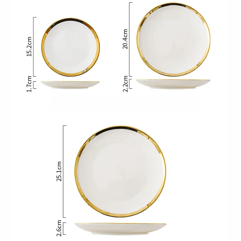 10-inches Ceramic Western Steak Plate European-style Gold Border Fruit Dessert Breakfast Dishes Circular Kitchen Plate Tableware