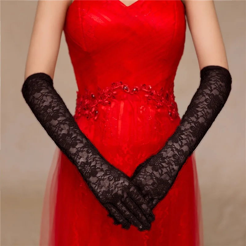 Long Lace Flower Pattern Bridal for Wedding Floral Gloves for Women Tea Party Costumes Prom Masquerade