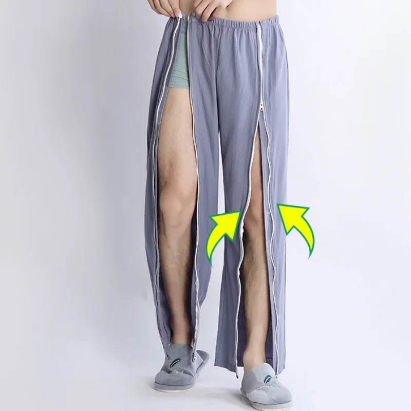 

Легко надеваемые и снимаемые брюки для лежачих больных, пожилых людей после операции, с полностью расстегивающимся дизайном, для ухода и сна.