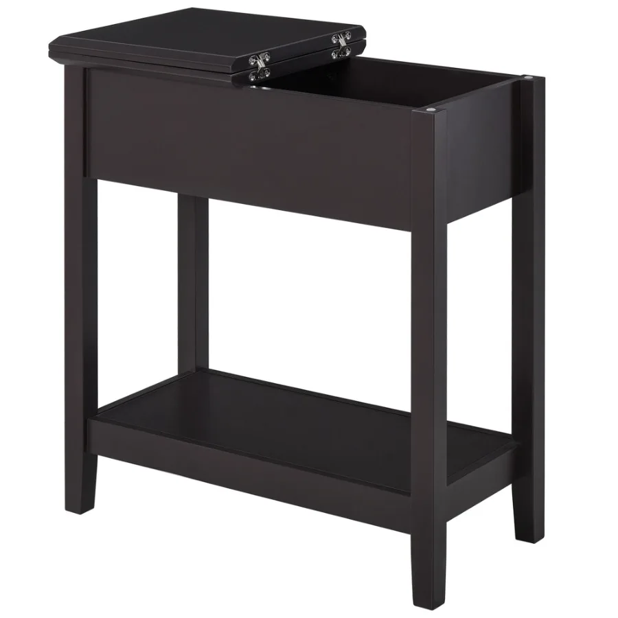

HOMCOM Dark Coffee End Side Table with Flip Top Storage Hinge Cabinet Bm Shelf Sturdy Base for Living Room