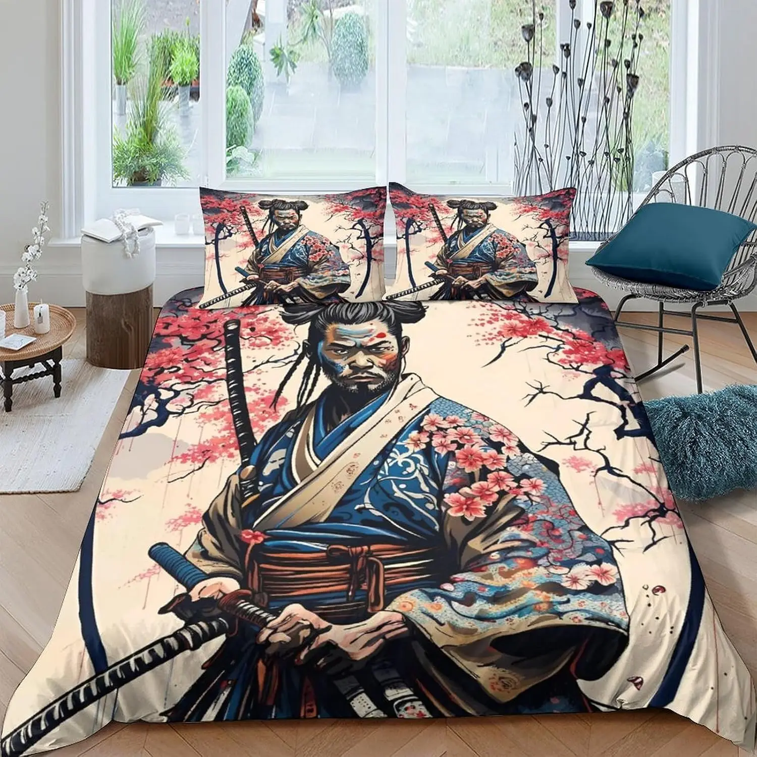 

Anime Samurai Duvet Cover Set 3D Printed Bedding Set with Pillow Cases Zipper Closure 3-Piece Quilt Cover Boys Girls King