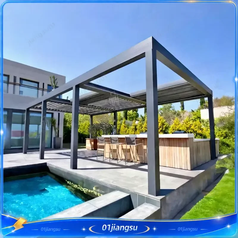 Motorized Electric Aluminum Bioclimatic Retractable Pergola for Terrace Patio Balcony Durable Outdoor Gazebo Sunshade Canopy