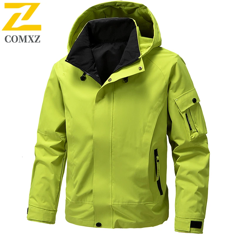 Spring Waterproof Raincoat Jacket Outdoor Hiking Camping Windproof and Wear-resistant Solid Color Hooded Coat Men's Windbreaker