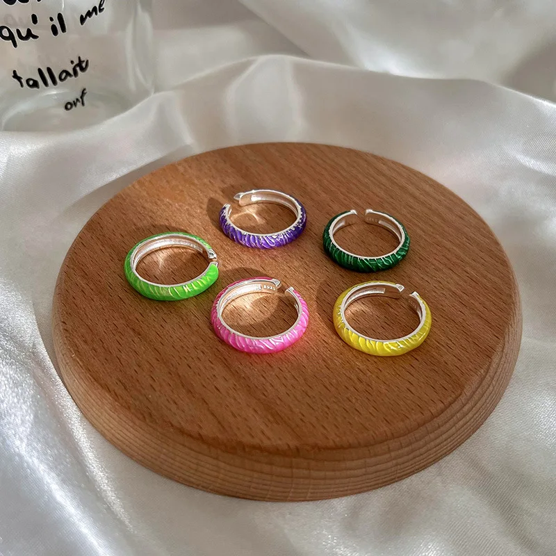 

GXGlint 925 Sterling Silver Rainbow Open Ring Zebra Striped Ring Dopamine Ring Adjustable 925 Silver Jewelry