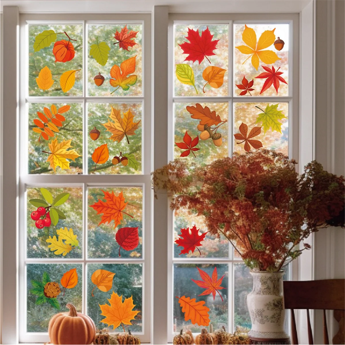 Calcomanías de ventana de hojas de otoño de Acción de Gracias, se aferra para ventana de vidrio, decoración de Otoño de temporada