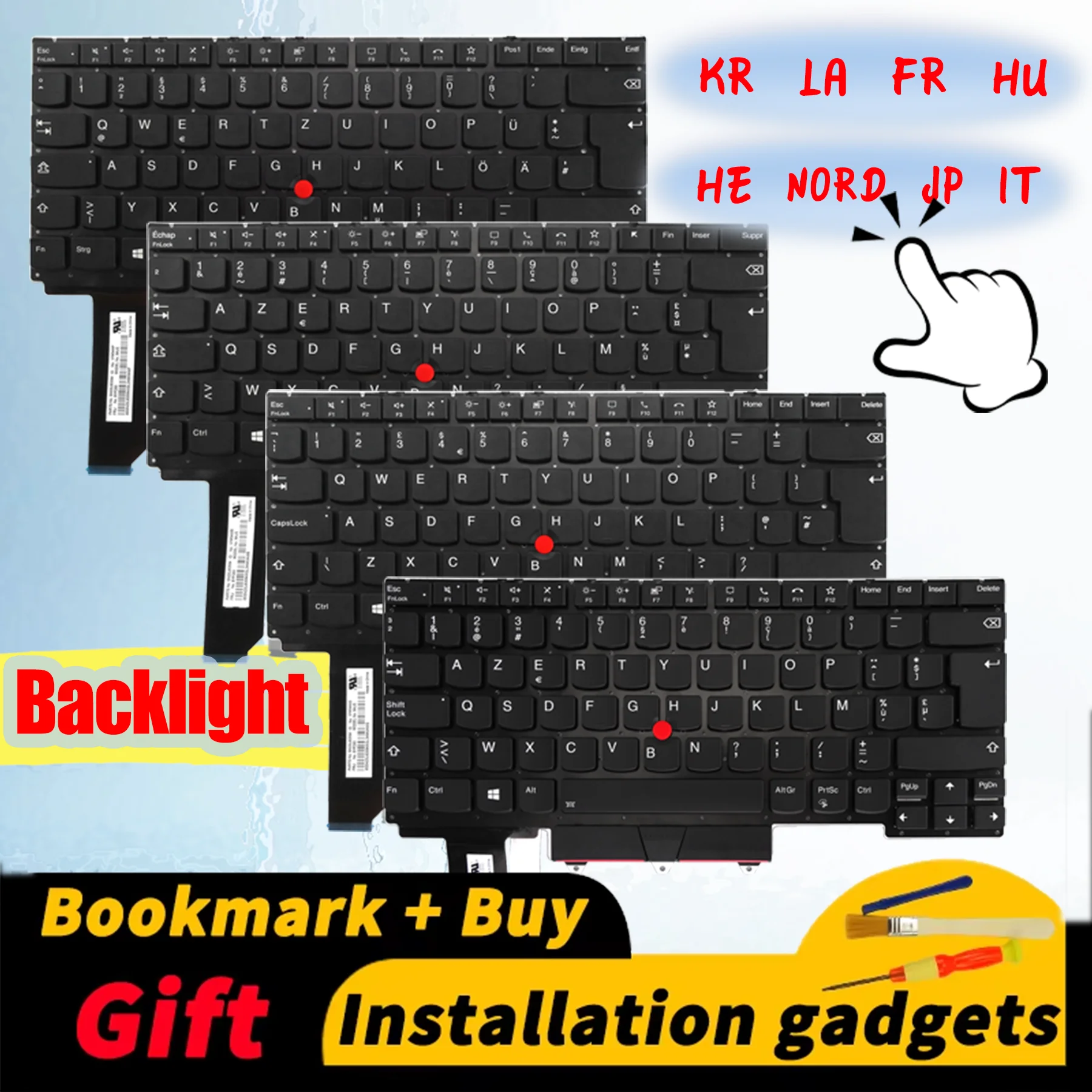 Teclado retroiluminado en húngaro, italiano, francés, hebreo, japonés, coreano, latino, español, nórdico para Lenovo ThinkPad R14 E14 Gen2 Gen3 Gen4
