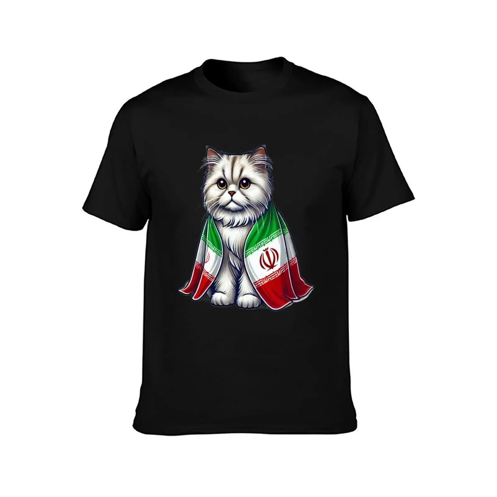 Proud Persian Cat Wrapped in the Iran Flag – A Symbol of Iranian Pride T-Shirt, Summer Casual Cotton Tee, Vintage Graphic Print